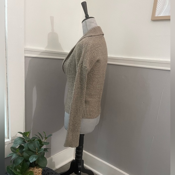 Loft Wool Taupe Metallic Zip Sweater Cardigan - Picture 3 of 9